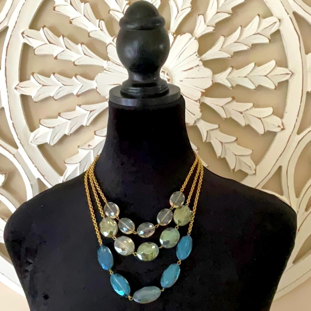 Chunky jeweled three strand necklace